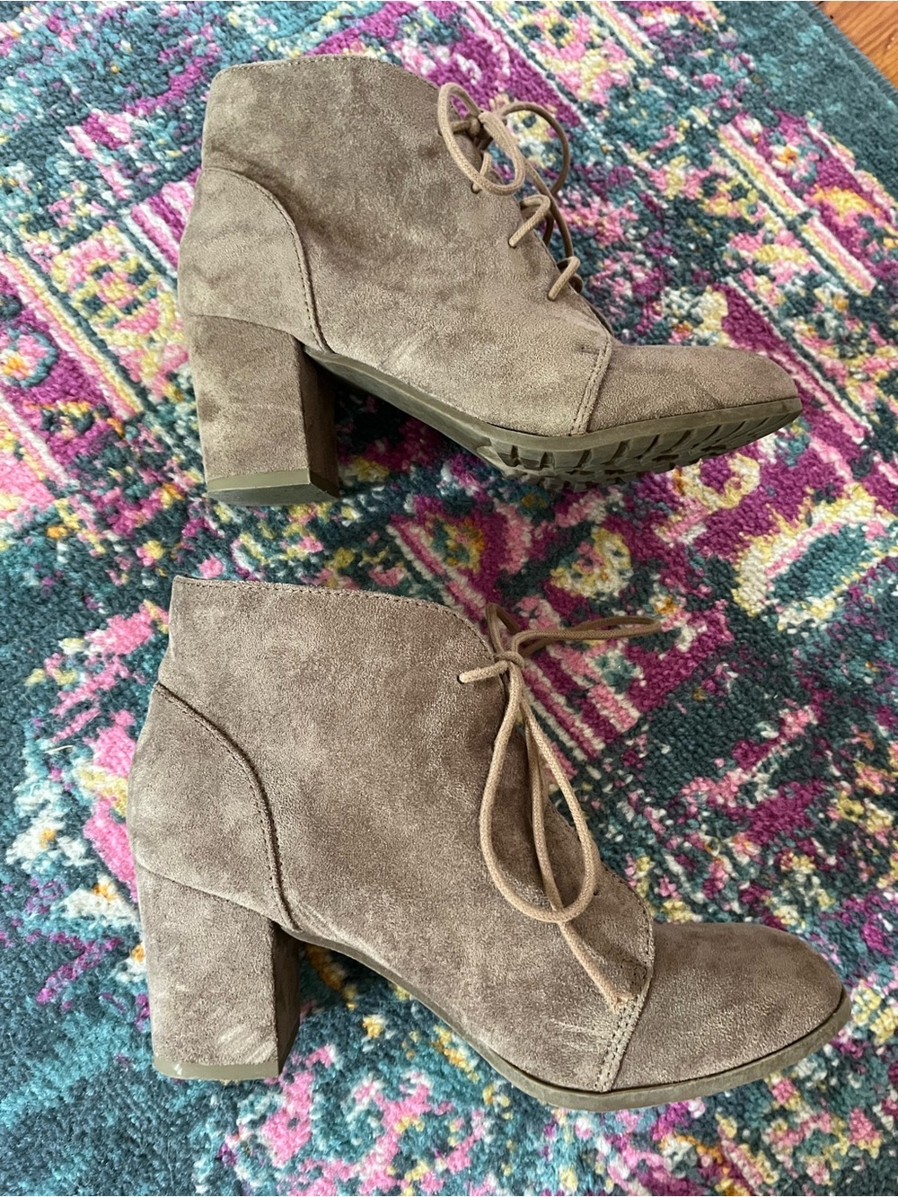 Madden Girl Taupe Faux Suede Lace-Up Ankle Booties